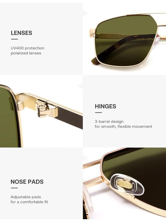 SOJOS Women\'s Gold Green Trendy Square Polarized Vintage Aviator Sunglasses main image 5